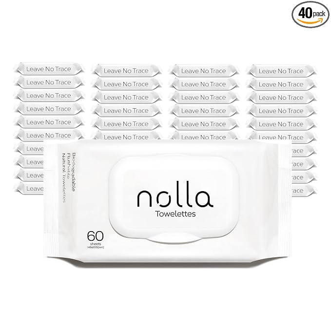 Nolla Flushable Wipes Bulk Pack - 100% Plant-Based and Biodegradable - Soft, Unscented + Soothing Aloe and Vitamin E - For Adults and Kids 2,400 Count (40 Packs of 60)