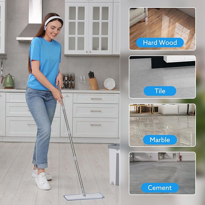 6-Pack 18 Inch Microfiber Mop Pads Refills Compatible with Bona Mop | Reusable & washable mop pad refills, wet & dry use, absorbent, for hardwood and sealed hard floors