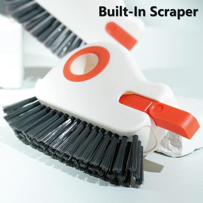 Groove Cleaning Brush 2 in 1 Grout Cleaner Tool Grip Brush Hard Bristle Crevice Cleaning Brush for Sliding Door Track, Window Sill, Window Seal (Orange)