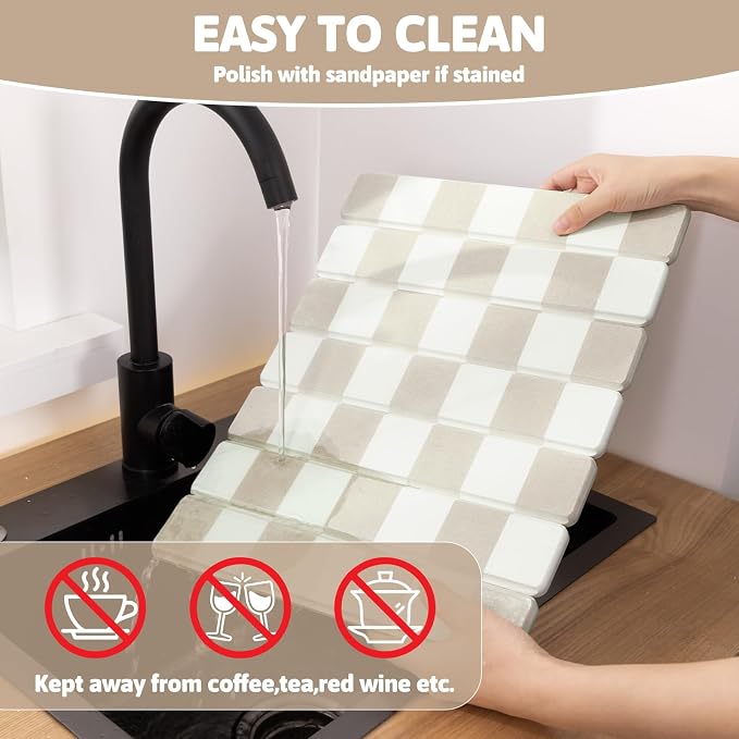 Yamaziot Stone Drying Mat for Kitchen Counter, 16"x12" Small Foldable Ultra Absorbent Stone Drying Mat, Quick-Dry Diatomaceous Earth Mat, Non-Slip Heat Resistant Mat for Dishes, Cups, Bottles, Beige