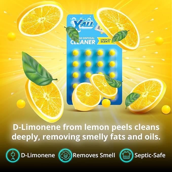 X-ALL Garbage Disposal Cleaner Deodorizer Tablets – 24 Pack, New Powerful Foaming Formula - Deep Cleaning and Odor-Eliminator with Lemon Scent - Natural Kitchen Cleaning Care