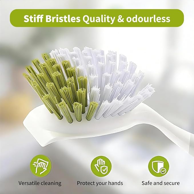 Dish Brush Scrub Brush with Handle - 3 Pack Stiff Bristles Dish Scrubber for Cleaning Dishes, Pots, Pans, Sink, Cast Iron - Hard Bristles,No Residue