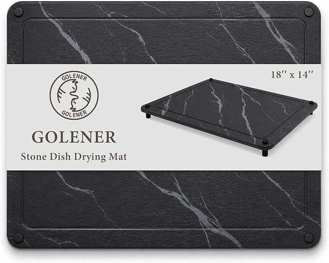 Stone Dish Drying Mat 18"x14", Black Stone Drying Mat for Kitchen Counter, Diatomaceous Earth Dish Drying Mat, Fast Absorbent Drying Stone, Minimalist Countertop Tray, Non-Slip Easy Clean
