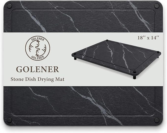 Stone Dish Drying Mat 18"x14", Black Stone Drying Mat for Kitchen Counter, Diatomaceous Earth Dish Drying Mat, Fast Absorbent Drying Stone, Minimalist Countertop Tray, Non-Slip Easy Clean