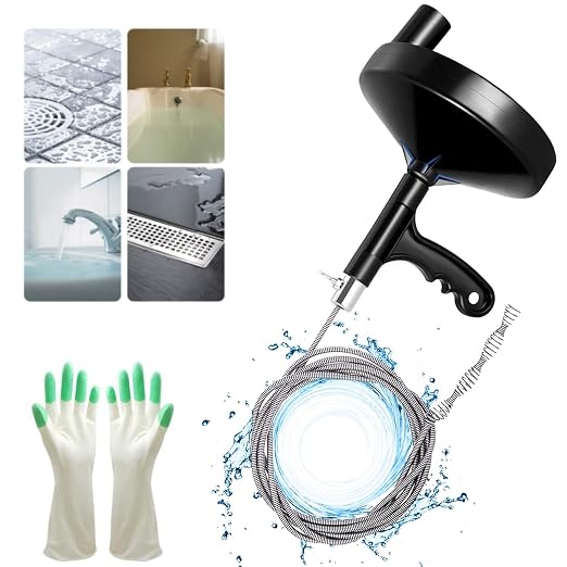 Drainsoon Drain Auger 25 Ft with Gloves, Plumbing Snake Drain Auger Hair Clog Remover, Heavy Duty Pipe Drain Clog Remover for Bathtub Drain, Bathroom Sink, Kitchen Cleaning