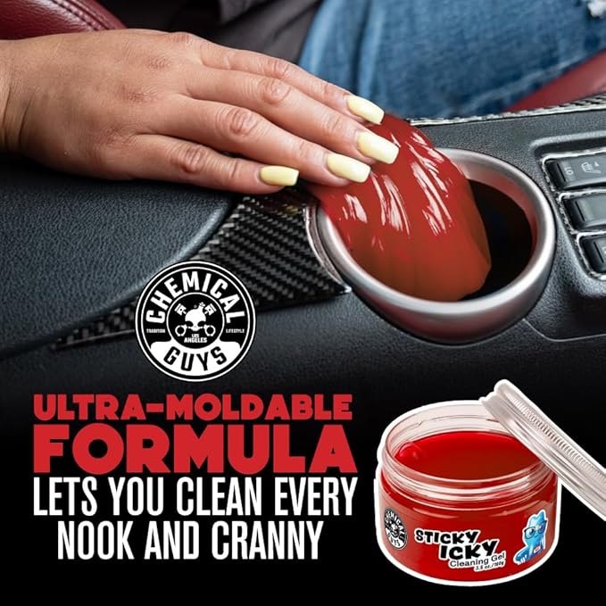Chemical Guys, Sticky Icky Cleaning Gel, Sweet Strawberry, 0.88 oz, 4 Pack | Reusable gel presses into vents, cup holders and crevices to lift dust and crumbs, sweet strawberry, four pack