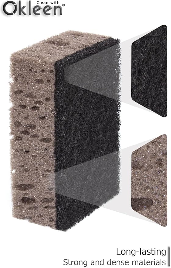 Taupe Multi Use Scrub Sponges. Made in Europe. 18 Pack, 4.3x2.8x1.4 inches. Best Odorless Durable Brown Heavy Duty Scrubber for Kitchen and Household Cleaning