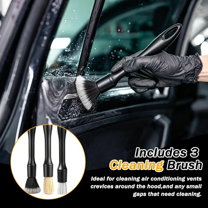 Car Detailing Air Cleaning Gun - Dry Blower Gun Works with Air Compressor | High Pressure Air Blaster with 2 Nozzles 3 Brushes 3 Connectors, Ergonomic Duster Tool for Car Interior Detailing Cleaning