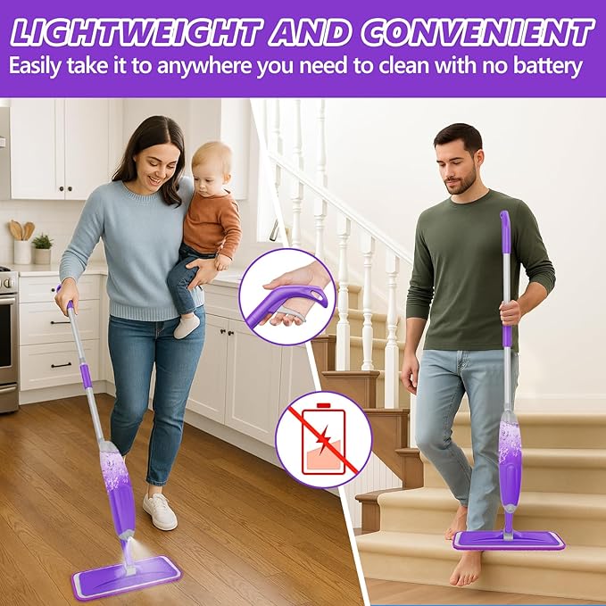 HOMTOYOU Spray Mops for Floor Cleaning: Wet Mop for Hardwood Tile Wood | 3 Washable Microfiber Pads for Swiffer Powermop, 1 Refillable Bottle, Wet and Dry Use, for Families with Pets & Children