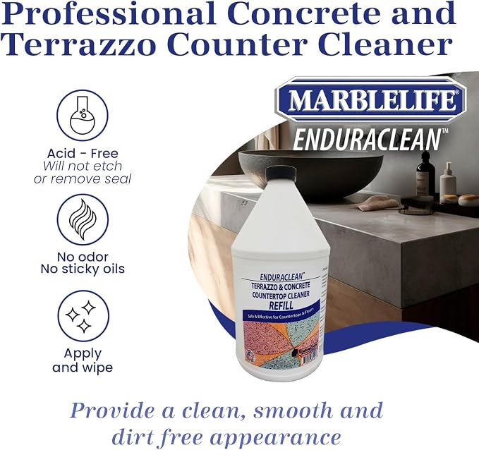 Marblelife EnduraCLEAN Concrete & Terrazzo Countertop Spray Cleaner, Effective Terrazzo Cleaner, Concrete & Terrazzo Cleaning Solution, Concrete Countertop Cleaner, Stone Floor Cleaner, 128 oz Refill