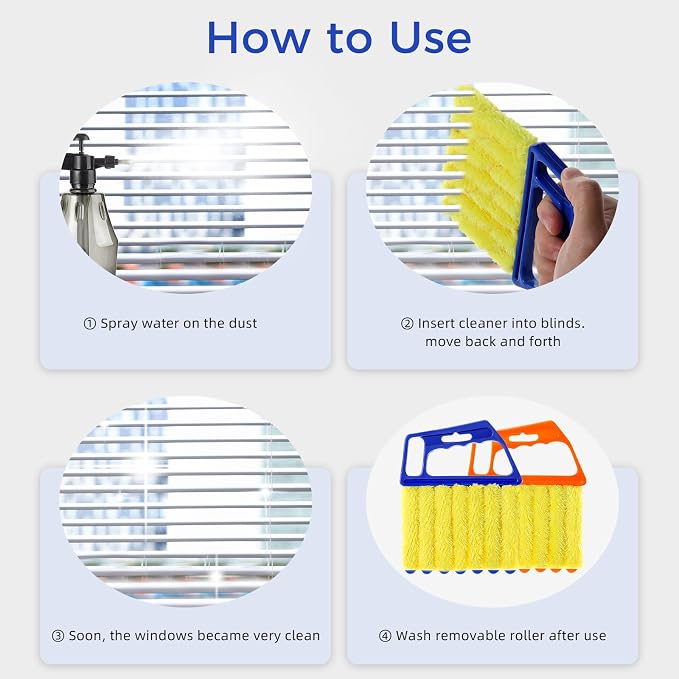 Blind Cleaner Duster Tool, 4Pcs Washable 7-Finger Venetian Window Duster | Microfiber Air Vent Dust Duster, Shutter Cleaning Brush, Blinds Air Conditioner Keyboard Fan Duster Dirt Housekeeping Tool