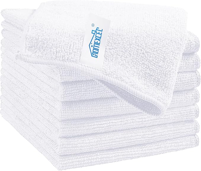HOMEXCEL 8PK Microfiber Cleaning Cloth, Cleaning Rags for Home, 11.5x11.5in | Reusable, Lint Free, Scratch-Free and Highly Absorbent Towels for Kitchen, Window and Glass, Cars, White