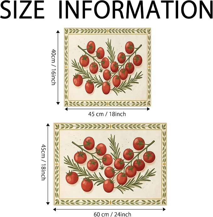 Tomatoes Herb Dish Drying Mats for Kitchen Counter, Rustic Red Tomatoes Absorbent Dish Drainer Rack Mat, Seasonal Farmhouse Microfiber Drying Pad for Kitchen Counter Decor 16x18 Inch