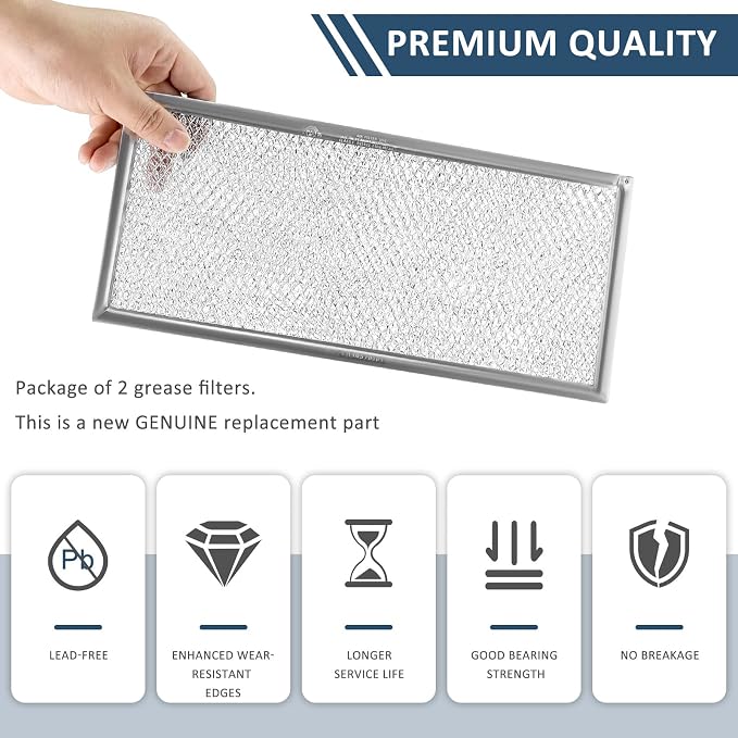 AMI PARTS W10208631A Grease Filter 13"x6" 2-Pack & 8206230A Charcoal Filter 4-Pack Compatible with Whirl-pool May-tag Aluminum Mesh & Carbon Layer Traps Grease & Absorbs Odors