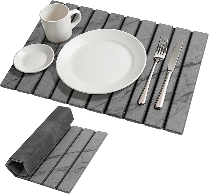 Stone Dish Drying Mat for Kitchen Counter, 24"×16" Quick Dry Stone Dishes Mat, Foldable Water Absorbing Diatomaceous Earth Drying Mats with Non-Slip Heat-Resistant Base for Dishes Utensils(Dark Gray)