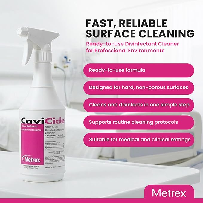 Metrex CaviCide Germicidal Surface Disinfectant Spray – EPA-Registered Quaternary Ammonium Cleaner – Kills Flu Virus, Bacteria & Fungi – Hospital-Grade for Medical & Dental – 24 fl oz, 12-Pack (Case)