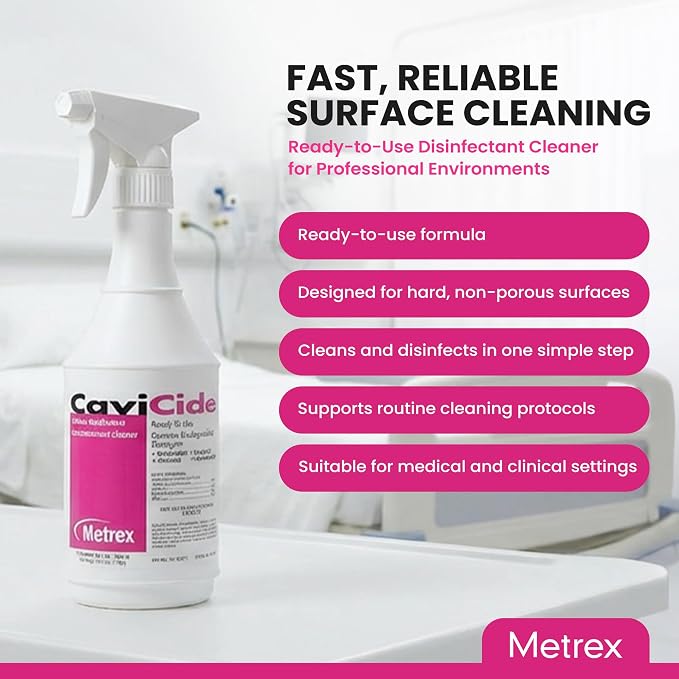 Metrex CaviCide Germicidal Surface Disinfectant Spray – EPA-Registered Quaternary Ammonium Cleaner – Kills Flu Virus, Bacteria & Fungi – Hospital-Grade for Medical, Dental & Salon – 24 fl oz, 1 Count