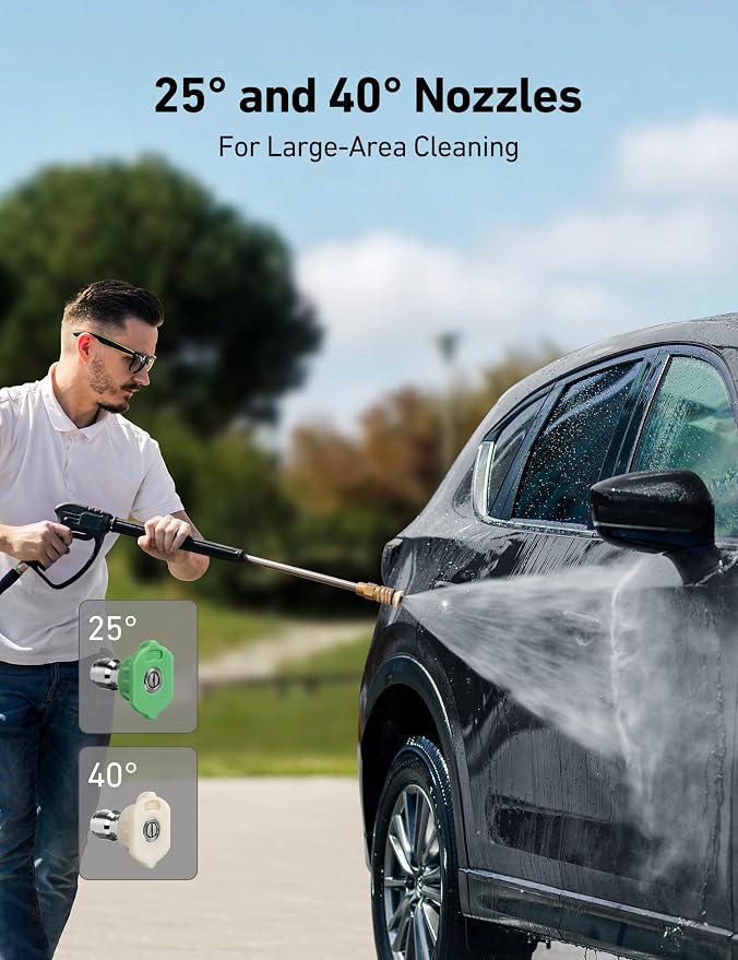 AstroAI Pressure Washer Nozzle Tips 5-Pack, 5 Angles, 1/4” Quick Connect | 0°, 15°, 25°, 40°, and Soap Spray Options, 1/4” Quick Connector, 2.5 GPM Nozzle Size, Fit Most Pressure Washers, 5000 PSI