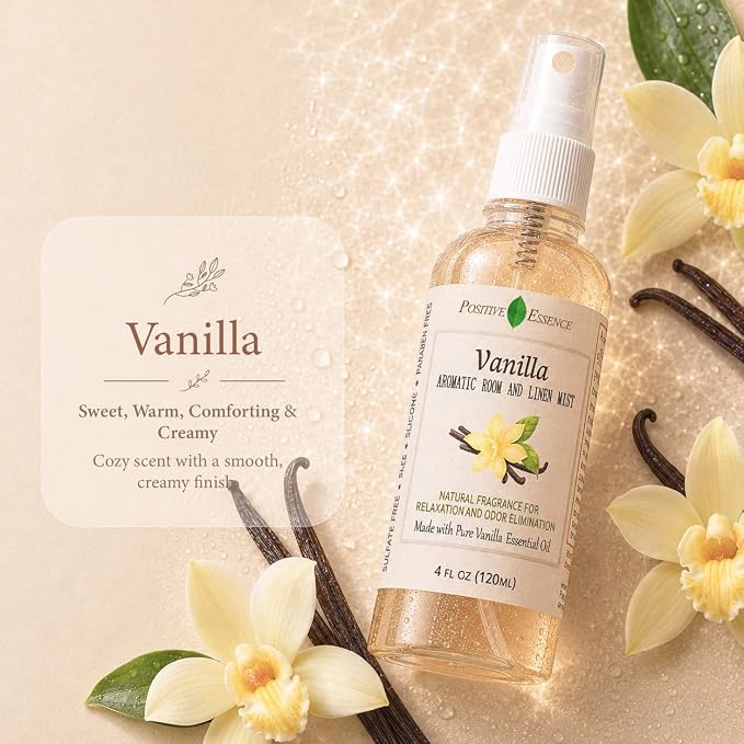 Vanilla Linen and Room Spray, Natural Home Fragrance Made with Pure Vanilla Essential Oil, Perfect Bathroom Air Freshener or Linen Spray
