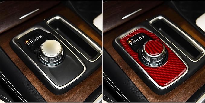 Car Control Gear Shift Knob Sticker Fit for Chrysler 300 2011-2023 | for Chrysler 300 / 300C / 300S / Limited/Touring/Base 2011-2023|Red Real Carbon Fiber|Trim Decals Accessories|Thick Overlay