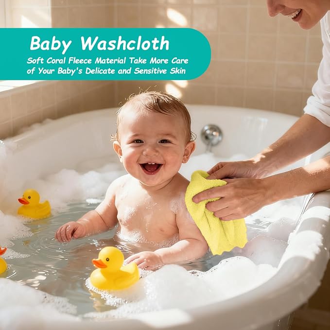 HOMEXCEL Baby Washcloths 12 Pack-Microfiber Coral Fleece Baby Bath Face Towel 7 x 9 Inch Extra Absorbent Soft Burp Cloth and Wash Cloths for Newborn-Infants and Toddlers,Yellow