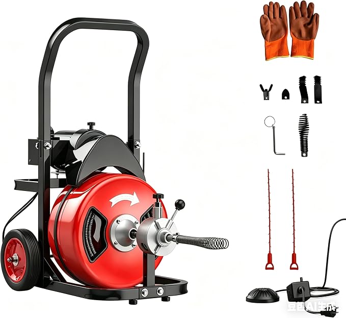 Garvee 100Ft 3/4 Inch Drain Cleaning Machine. Sewer Snake 750w Auto Feed with 6 Cutter, Portable Drain Cleaning Machine Electric Drain Auger Sewer Auger Air-Activated Foot Switch for 4" to 8" Pipes