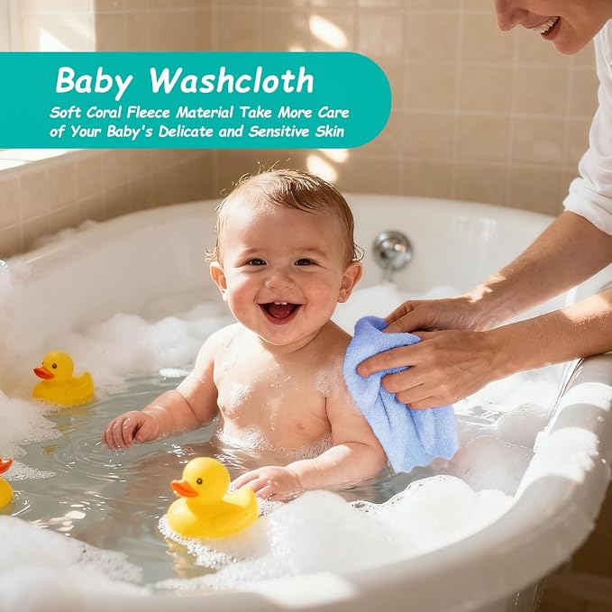HOMEXCEL Baby Washcloths 12 Pack-Microfiber Coral Fleece Baby Bath Face Towel 7 x 9 Inch Extra Absorbent Soft Burp Cloth and Wash Cloths for Newborn-Infants and Toddlers-Gentle On Sensitive Skin,Blue