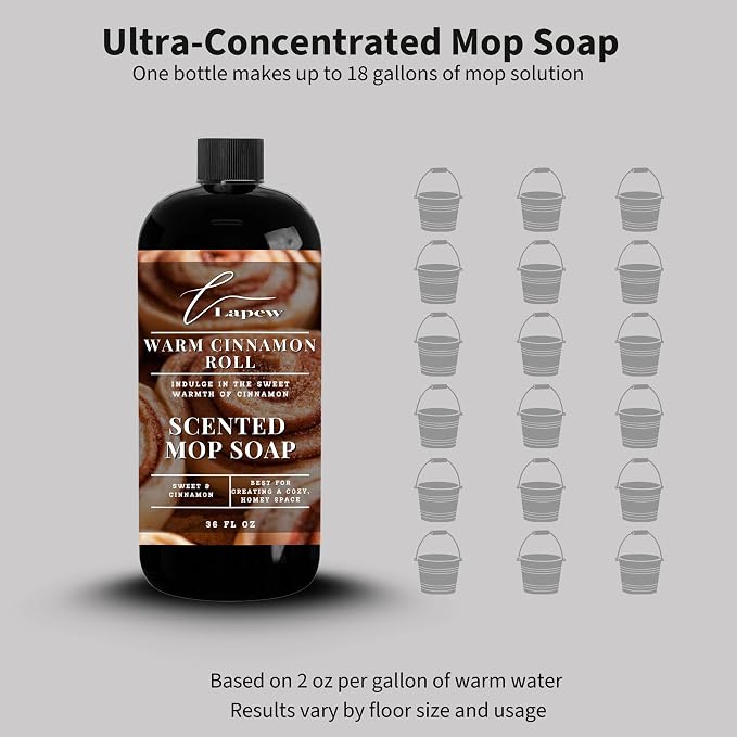 Lapew Warm Cinnamon Roll Scented Mop Soap - Luxury Floor Cleaner Concentrate for Mopping Tile, Laminate, Vinyl & Hardwood | Streak-Free, Low-Foam | 36 oz