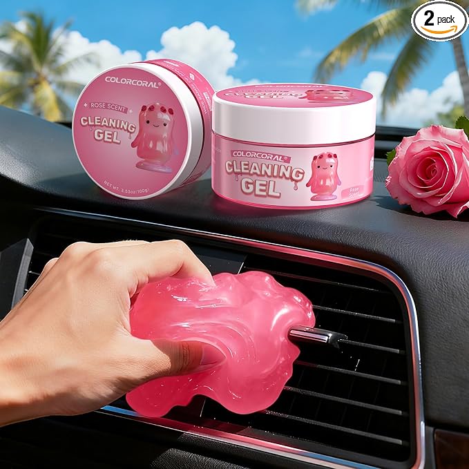 ColorCoral 2Pack Car Cleaning Gel Reusable Detailing Kit Slime Cleaner Pink | Dust Cleaning Gel Keyboard Slime for Car Interior Air Vent Cleaner, Auto Detailing Tools Accessories car cleaning putty Rose