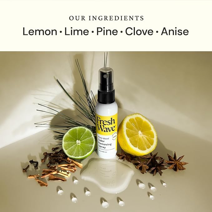 Fresh Wave Odor Eliminator Room Spray, 2 oz Travel Size, 2-Pack, Lemon | Plant oil formula with lime, pine needle, and cedarwood, Neutralizes air and fabric odors, Non-hazardous, Pet-safe