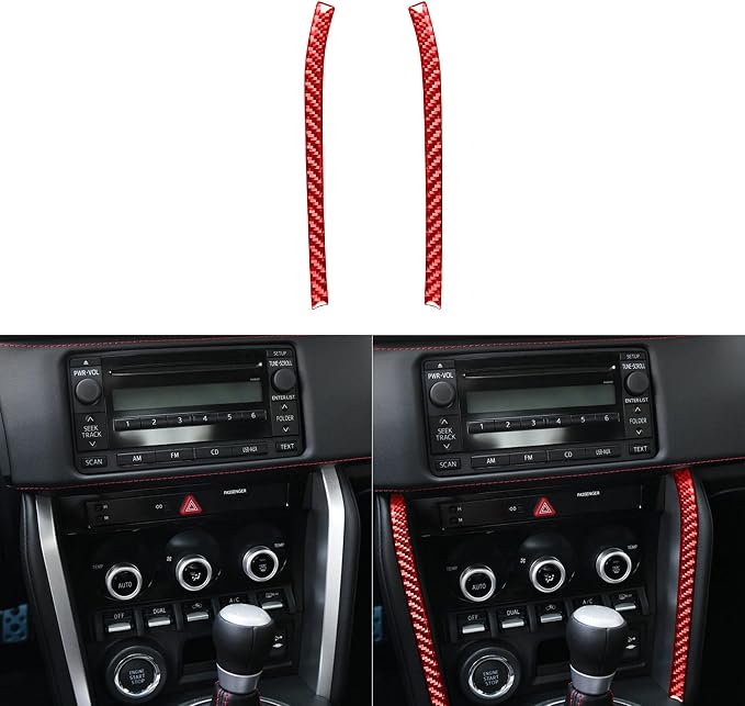 Radio Panel Central Console Side Strips Red Real Carbon Fiber Trim Stickers Compatible with Subaru BRZ/Scion FR-S/Toyota 86 2016 2017 2018 2019 2020 Car Accessories Decals