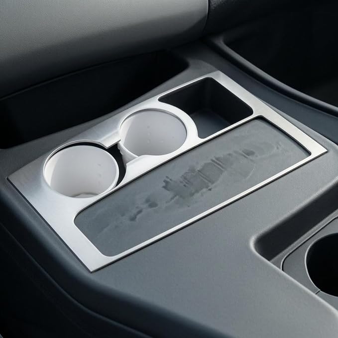 Vehicle Console Panel Center Console Trim Panel Dashboard Trim Panel Cup Holder Cover Stainless Steel Matte Finish Polished Look Clean Edges Suitable