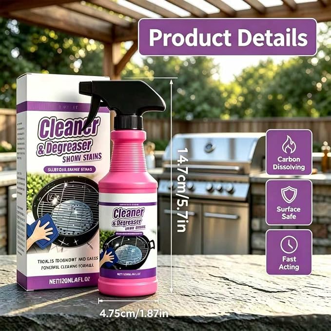 2Pcs Fast-Acting Heavy-Duty Grill Degreaser Spray,BBQ Grill Cleaner for Kitchen, Multi-Purpose Grease Remover for Oven Stove Air Fryer Outdoor Grill