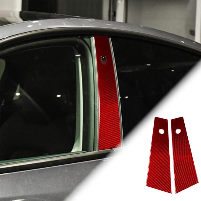 Red Real Carbon Fiber Trim for Tesla Accessories | for Model 3 2017-2022 / Model Y 2020-2024 Door Window B Pillars Sticker Exterior Thick Overlay Decal