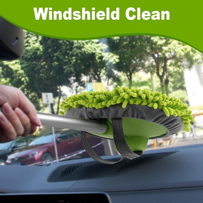 anngrowy 62" Microfiber Car Wash Brush Mop Kit Mitt Sponge with Long Handle Car Cleaning Supplies Kit Duster Washing Car Tools Accessories, 1 Chenille Scratch-Free Replacement Head Aluminum Alloy Pole