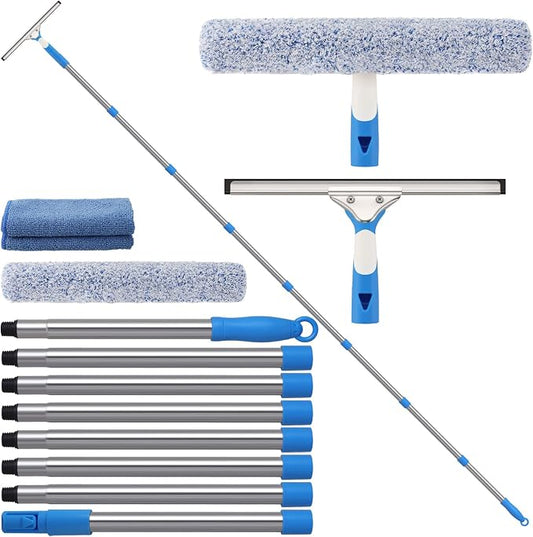 Mitclear 77'' Long Squeegee Window Cleaner Tool for Outdoor High Windows | Professional Window Cleaning Kit with Extension Poles for Indoor Outdoor Windows Car Windshield Solar Panel