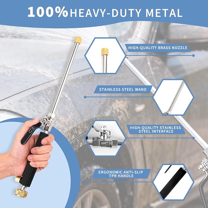 39'' High Pressure Washer Hose Attachment Jet Nozzle,Hose into Power Washer Sprayer Wand with Flexible Hose Nozzle,Cleaning Tool for Gutter Patio Car Pet Window Glass Black