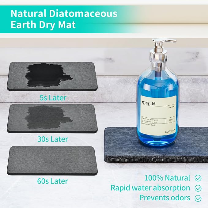 HapiRm Sink Caddy Sponge Holder - Kitchen Sink Organizer with Instant Drying Stone and Brush Holder, Stainless Steel Bathroom Counter Organizer - Black