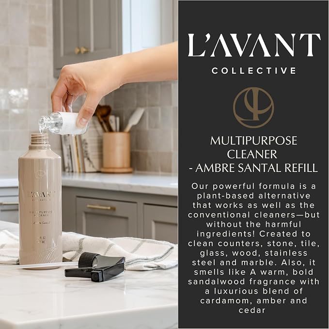 L'AVANT Collective Luxury Multipurpose Surface Cleaner Concentrate | All Purpose Cleaning Spray Refill, Plant-Based & Non-Toxic | Makes 16 Fl Oz, EPA Safer Choice | 1 Fl Oz | Ambre Santal