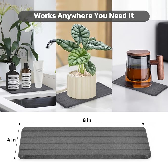 Large Stone Dish Drying Mat for Kitchen Counter, Quick Dry Dish Drying Mats, Foldable Absorbent Diatomaceous Earth Mats for Dishes Bottles Cup, Match Any Countertop (Gray Marble 28"×16" & 8"x4")