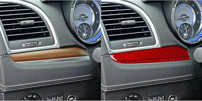Car Dashboard Panel Trim Stickers Fit for Chrysler 300 2011-2023 | for Chrysler 300 / 300C / 300S / Limited/Touring/Base 2011-2023|Red Real Carbon Fiber|Accessories|Thick Overlay|Anti-scratch