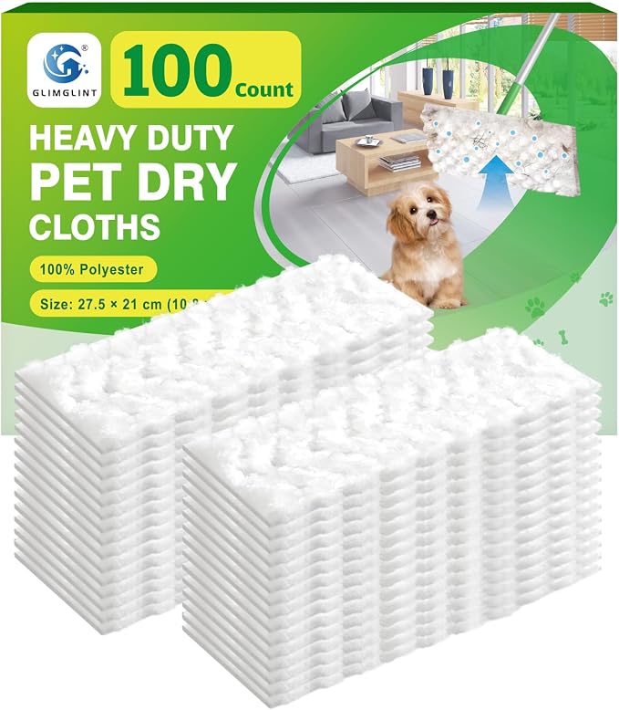 GLIMGLINT Heavy Duty Dry Sweeping Cloths Compatible with Swiffer Sweeper, Disposable Duster Mop Pads Refills for Floor Cleaning, Pet Hair, Dust and Dirt, Dry Cloths for Wood Floors, 100 Count