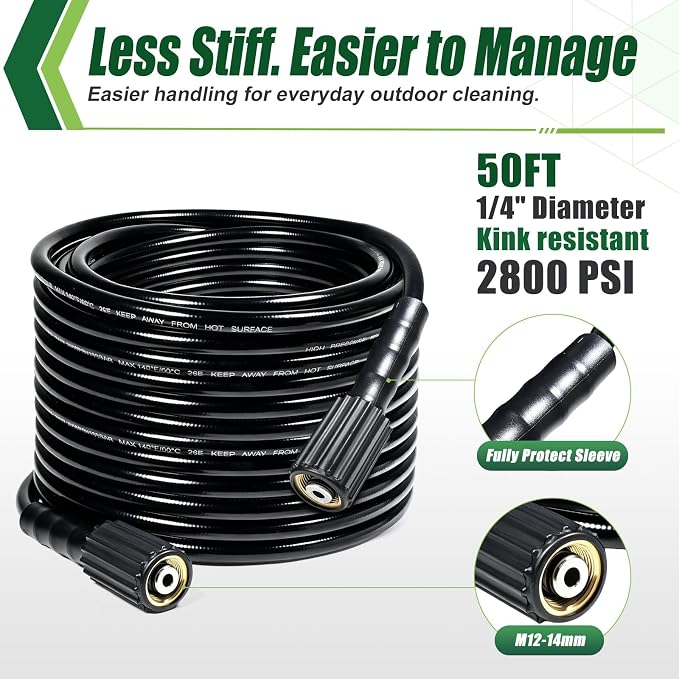 Pressure Washer Gun and Hose, 50 FT Hose with Extension Wand | 3600 PSI Gun & Hose Kit with Wand, M22-14mm Inlet & 1/4" Quick Connect