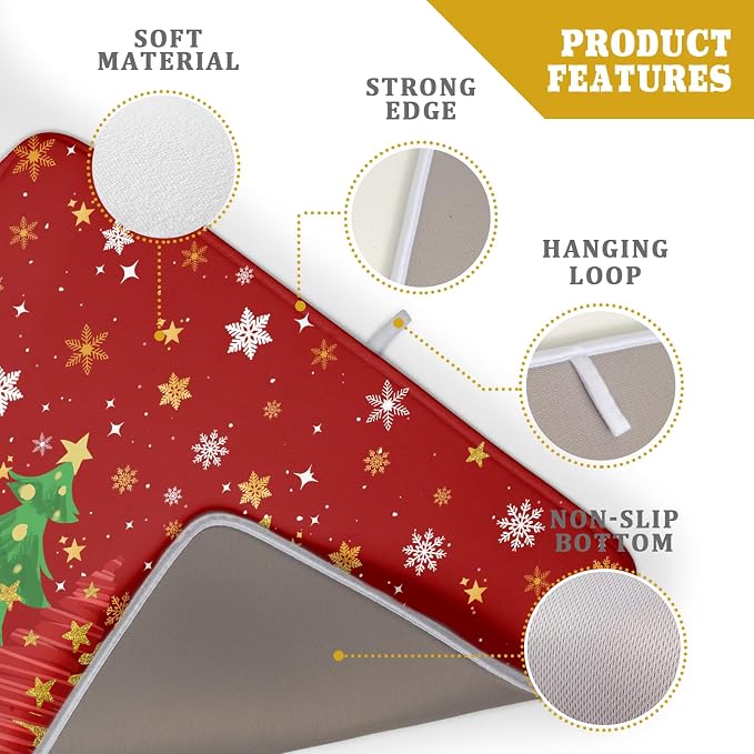 Christmas Dish Drying Mat for Kitchen Counter 18 x 24 Inch Xmas Snowflake Dish Drainer Mat Absorbent Microfiber Red Dish Rack Pad for Holiday Winter Coffee Dining Bar Decor