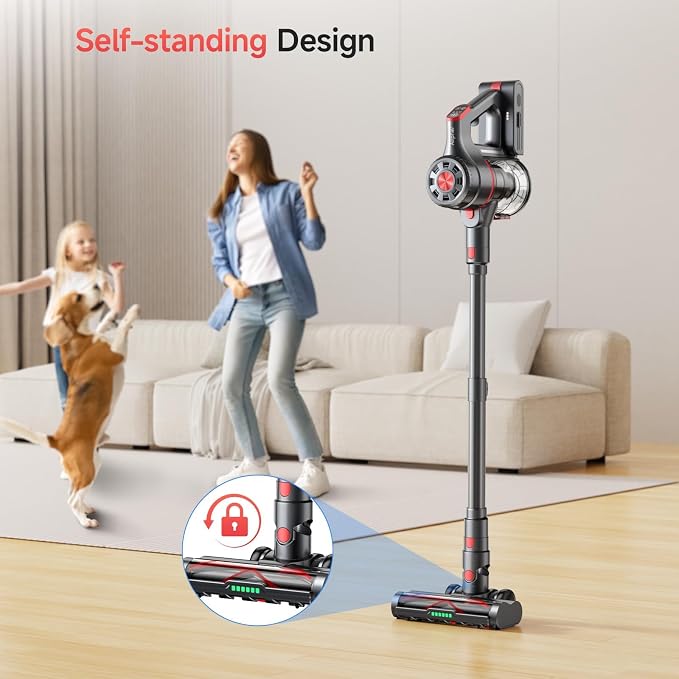 Cordless Vacuum Cleaners - 580W 60KPA 60Mins Cordless Stick Vacuum with Self-Standing for Home/Pet Hair/Carpet/Hardwood Floor