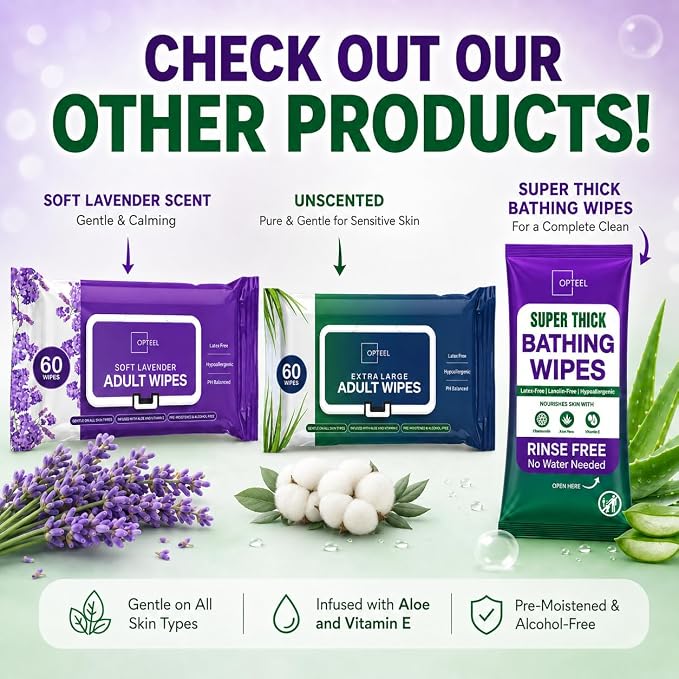 OPTEEL Wipes for Adults – Extra Large 8x13, Scented, Pre-Moistened, 240ct | Rinse-Free, Super Soft, Aloe & Vitamin E Infused Disposable Washcloths for Personal Cleansing & Incontinence Care