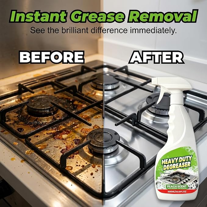Heavy Duty Kitchen Degreaser Spray,17oz Multipurpose Degreaser (2) | 2026 New All Purpose Grease Cleaner for Stove, Oven, Range Hood, Microwave