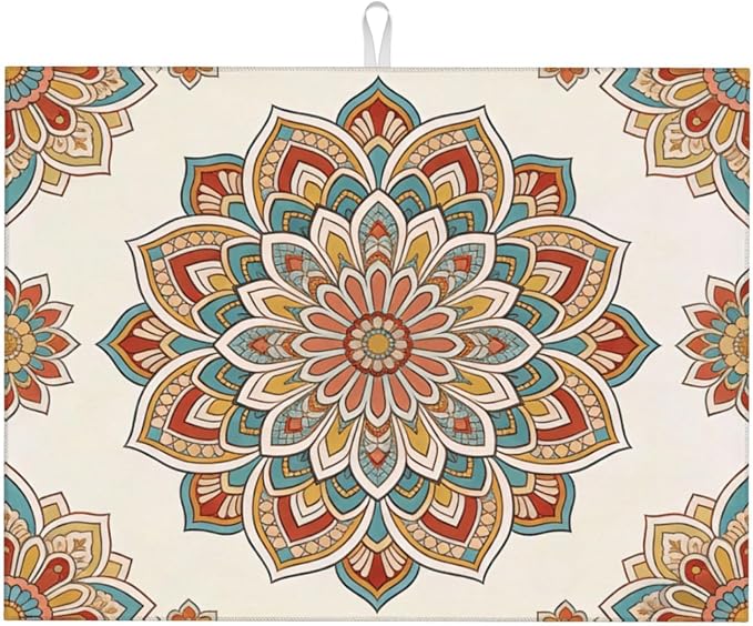 Boho Dish Drying Mat, for Bohemia Kitchen Counter Microfiber Absorbent, Western Dish Draining Reusable Washable Extra Large 18"x24"