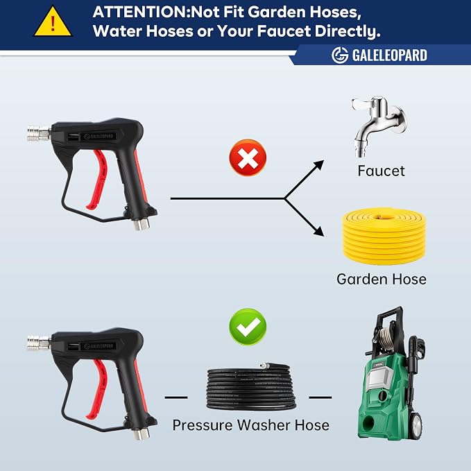 Short Pressure Washer Gun with 1/4" QC,with 5 Spray Nozzle Tips | 4350 PSI High Pressure Washer Gun,3/8'' Male Plug and M22-14/15mm Fittings, Power Washer Gun Compatible with Foam Cannon