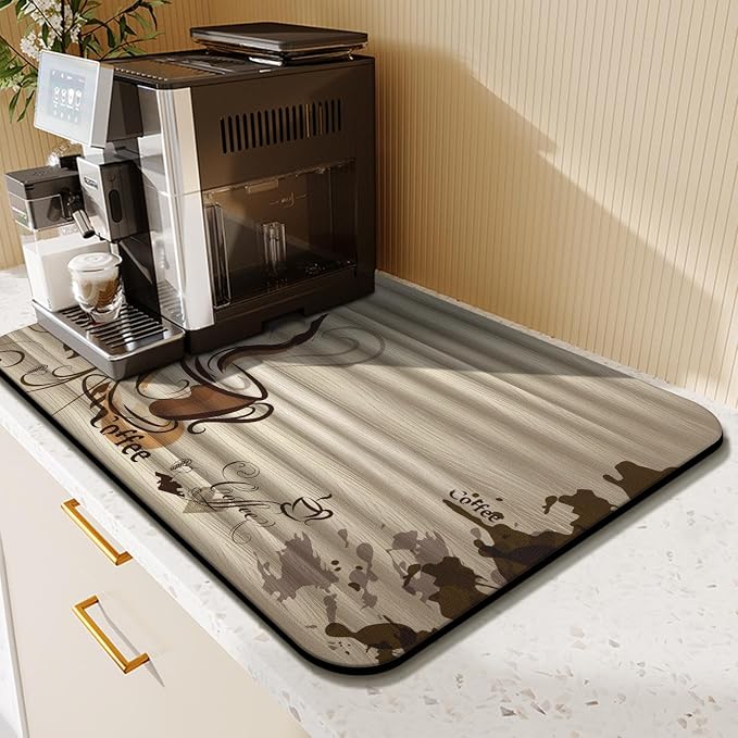 Fun Coffee Mat, 23inx15in, Absorbent Hide Stain Anti-Slip Coffee Bar Accessories, Dish Drying Mat for Kitchen